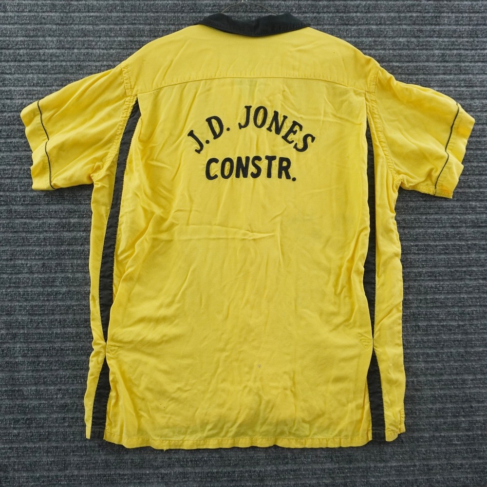 Vintage 60s Hilton Bowling Shirt Rayon Loop Collar Mens L Yellow Chain Stitched